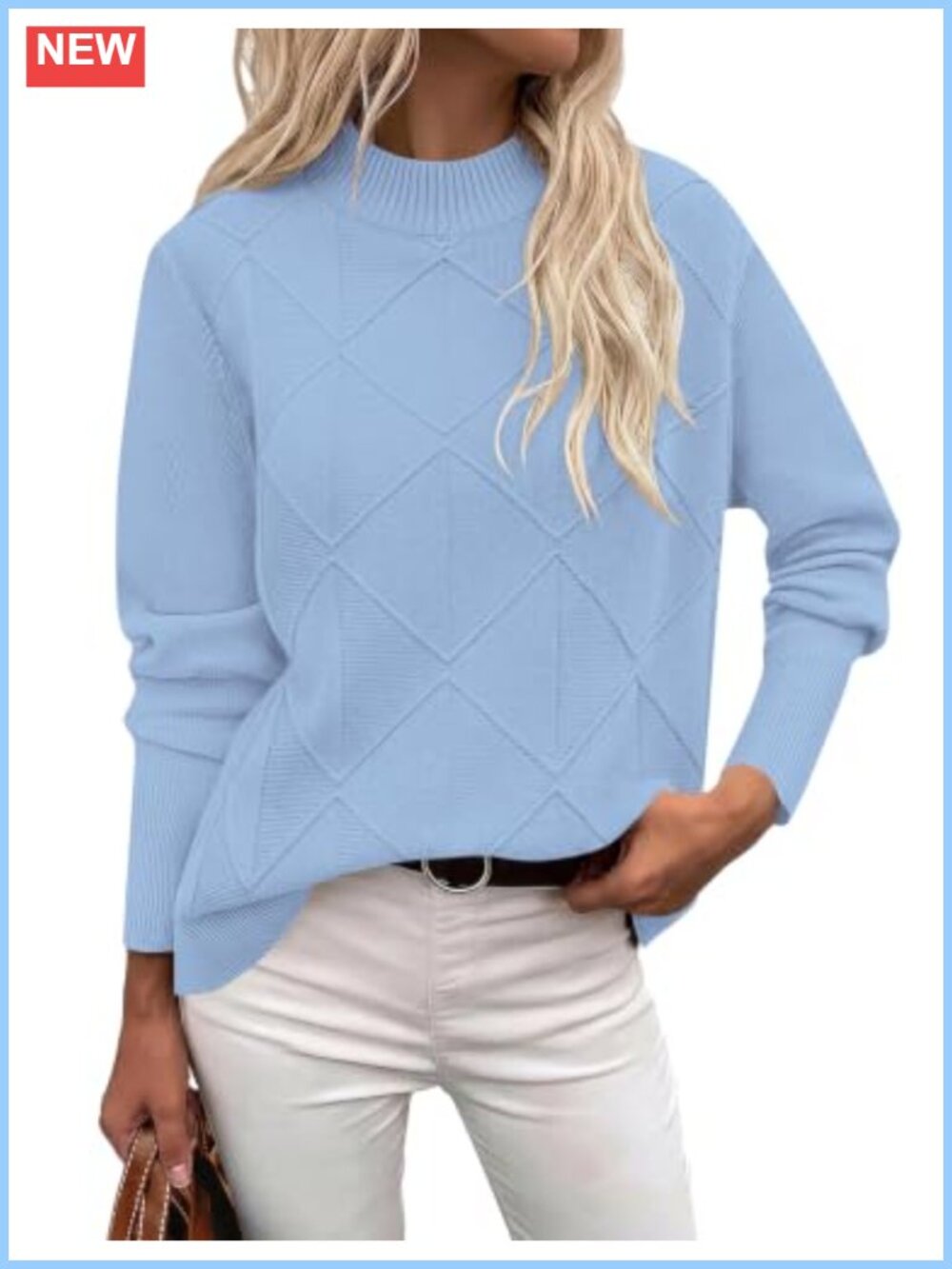 Women's Mock Neck Sweater Long Sleeve Knit Pullover Cable Diamond Texture Fall